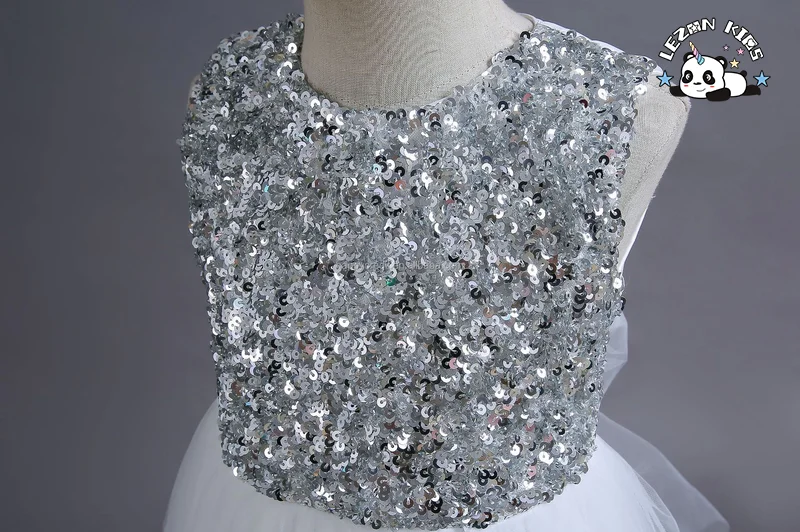 LEZONKIDS - Vestido de Menina Personalizado para festa de aniversário de casamento, vestido de princesa de tule com lantejoulas branco